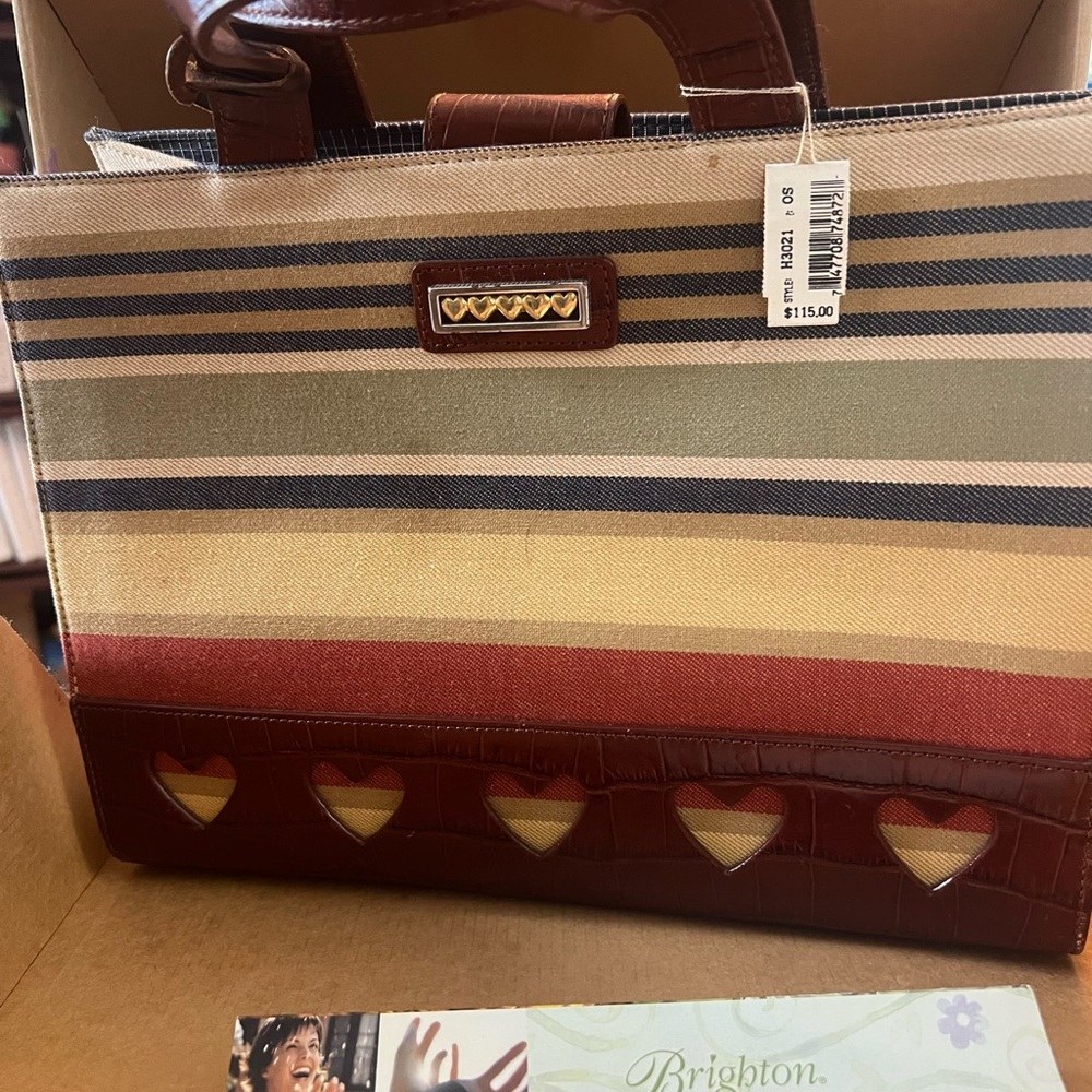 Brighton Cream and Brown Tote Bag with Striped Design